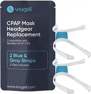 Replacement Straps for AirFit ResMed F30i Headgear Full Face CPAP Mask by Snugell (2-Pack) – Set of 2 Clips Included - Made of Ultra-Soft Premium Elastic Nylon – Gray and Blue Colorway