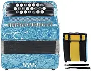 Bayan Accordion, 22 Button 8 Bass Professional Button Reed Accordion Instrument for Beginner Adults with Storage Bag (Color : Dark Blue)