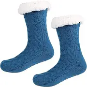 [FIDFDID] Women’s Slipper Socks,Cuddly Socks,Winter Hut Socks,Non-Slip Slippers Thick Socks,Winter Hut Socks,Gift Fluffy Christmas Socks, Sapphire Blue, One Size