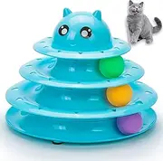 Vealind Pet Interactive Fun Roller Exerciser 3 Level Tower of Tracks Cat Teaser Ball Toy(Blue)
