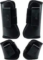 Jeereal Horse Tendon Brushing Boots Open Front & Fetlock Boot | Protective Gear and Training Equipment |Neoprene,Breathable Waterproof Fabric and Genuine Leather | 4 Set