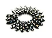 20 Designer Flat 16mm Spears Black Marea Triangles Peacock Czech Glass Beads
