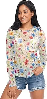 [RPLIFE] Wildflowers Pastel Mesh Blouse for Women, Sheer Top S-XXL