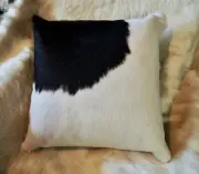A Bold Black & White Premium Cowhide Leather 40CM Sq Cushion Cover