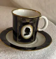 MOZART WEIMAR PORZELLAN Cobalt Blue & Gold DEMITASSE CUP & SAUCER Rare Vintage