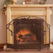 Pinecone 3 Panel Cast Iron Fireplace Screen