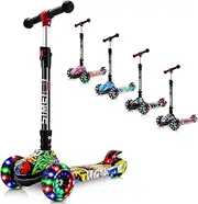 3 Wheels Kids Scooter for Boys Girls Ages 3-12 Years Old with Adjustable Height Flashing LED Lights Folding Kick Scooter
