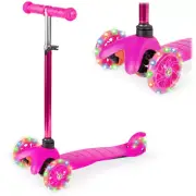 Kids Mini Kick Scooter Toy W/ Light-Up Wheels and Height Adjustable T-Bar - Pink