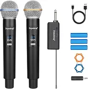 Wireless Dual Karaoke Microphone System, Dynamic Wireless Microphone Set with Rechargeable Receiver for Vocals, Party, DJ, Wedding