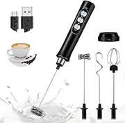 Milk Frother Handheld, USB Handheld Coffee Frother Rechargeable Electric Whisk Foam Maker with 3 Heads, 3 Gear Adjustable Speeds Mini Milk Foamer for Latte, Cappuccino, Coffee, Hot Chocolate, Matcha