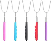 Generic 5pcs Extendable Roasting Sticks Stainless Steel Skewers for BBQ Camping Outdoor Cooking Telescoping Forks Heat-Resistant Handles for Family Bonfires and Roasting Marshmallows