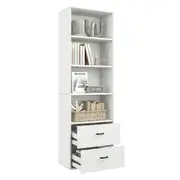 Giantex 188cm Tall Bookshelf Bookcase 6-Tier Modern Display Shelf w/2 Drawers & Open Shelves Storage Organiser Cabinet