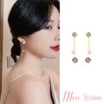 【MISS KOREA】韓國設計兩戴法設計紫鑽花球珍珠造型耳環(紫鑽耳環 花球耳環 珍珠耳環)