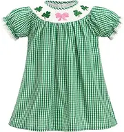 [IMEKIS] Toddler Girls St Patricks Day Smocked Dress Short Sleeve Birthday Party Cake Smash Outfit Photo Shoot