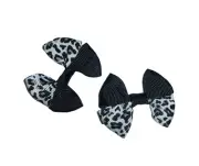Puppy Bows ~ Black/white leopard print PAIR hair bows barrette or bands pet