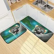 Kitchen Mats for Floor, 2 Piece, Monkey Head Cute Funny Cute Washable Non-Slip Kitchen Rugs Set for Home & Office, Sink, Laundry, 19.7” x 27.6” + 19.7” + 47.2”