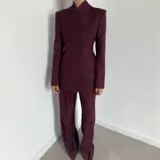 Fashion Suit Womens Spring A -Line Long Sleeved Coat Straight Leg Pants OL Suits