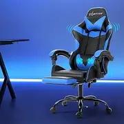 Artiss Ergonomic Office Chair Leather Computer Desk Chairs Veer Drafting Stool with Height Adjustable Seat, Mid Back and 360°-Swivel Seating Black for Gaming Room Executive Home
