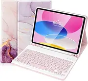 Lively Life Bluetooth Keyboard for iPad 10th Generation 10.9 inch 2022 (A2696 / A2757 / A2777), Protective Case with Detachable Keyboard for iPad 10th Gen. 2022, Built-in Pen Holder - Purple Marble