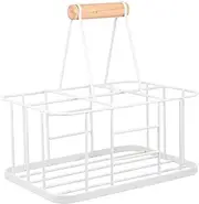 Wine Rack Wine Metal Wine Rack Basket Caddy 6 Bottle Holder Decorative Wine Display Stand Wine Holder with Wood Handle for Red White Wine Storage Grey (Color : White, Size : 29.5X29.2X27CM)