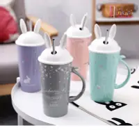 在飛比找Yahoo!奇摩拍賣優惠-☆[Hankaro]☆ 可愛兔子造型陶瓷吸管杯
