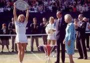 Steffi Graf of Germany lifts the trophy after defeating Martina N - Old Photo 10