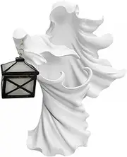 BERO Halloween Witch Resin Carrying Lamp Ornament, Hellraiser Scary Statue with Lantern, Outdoor Garden Ornament Faceless Ghost Sculpture Decorative Crafts-White