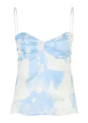 Ganni Printed Gathered Satin top - Light Blue - 40 (UK12 / M) 40 (UK12 / M)
