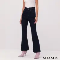在飛比找momo購物網優惠-【MOMA】高腰微喇叭牛仔褲(深藍色)