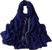 [Mkjuuior] Ring Pearl Beads Hijab Scarf Bubble Chiffon Women's Instant Hijab Scarf