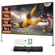 Outdoor Movie Screen w/ Stand 180" Portable Movie Screen 16:9 HD Wide Angle Outdoor Projector Screen Easy Assembly Portable Projector Screen w/ Storage Bag Projector Screen Stand for Outdoor