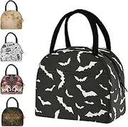 ZzWwR Stylish Bats Halloween Pattern Reusable Lunch Tote Bag with Front Pocket Zipper Closure Insulated Cooler Container Bag for Man Women Work Picnic Travel Beach Fishing