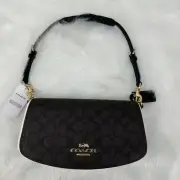 Coach Andrea Shoulder Bag In Signature Canvas CV973 Gold/Walnut/Black NWT