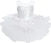 [Riismen] Kids Girls Shiny Sequins Ballet Dance Tutu Dress Ballerina Performance Dancewear Costume