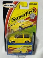 2004 Matchbox Superfast #10 Chrysler PT Cruiser Convertible, Yellow, 1/64, NIB