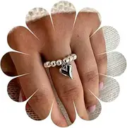 [Xduargs] Boho Heart Dangle Finger Ring Gold Love Open Ankle Vintage Pearl Wrap Punk Adjustable Stacking Jewellery for Women