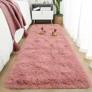 Soft Runner Rugs for Bedroom 2x6 ft with Rubber Backing, Blush Fluffy Rugs