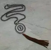 Epoxy Concho with Leather Tassel Necklace (2 Colors Available)