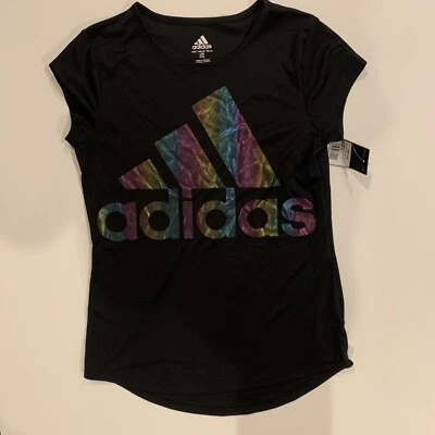 Adidas Shirt Youth Girls Large (14) Black Short Sleeves Climalite