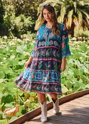 [Virtuelle] Taking Shape Natural Floral Tiered Dress Size 20 in Print, Viscose - Plus Size Women's Clothing Print