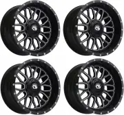 Set of 4 GTW Helix 14x7 Matte Black Aluminum Golf Cart Wheel | 3:4 Offset | 4x4