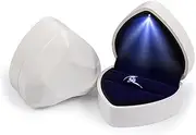 Difistik Heart-Shaped Velvet Ring Box with Light, Auto-Lit, Compact, Wedding Proposal Ring Box, White