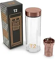T2 Boxed Double Walled Glass Flask with Stainless Steel Infuser, 300 ml/10 floz, Rose Gold