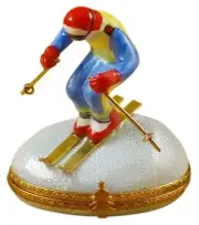 Rochard Limoges Skier on Mountain Porcelain Trinket Box