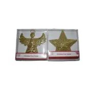 New 2 Pack Star Angel Gold Glitter Metal Christmas Tree Topper