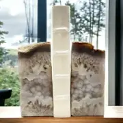 Agate Bookends Crystal Geode Center Natural Stone Book End Bookshelf Decor (FB)