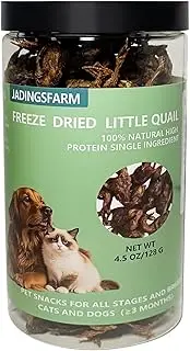 JADINGSFARM Freeze-Dried Small Quail, 4.5 Oz, Freeze-Dried Quail Dog & Cat Treats, Single Ingredient Freeze-Dried Dog & Cat Treats, Delicious E Treats