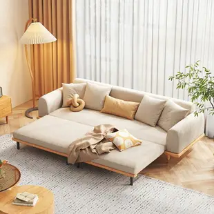 日式可折疊沙發床兩用小戶型雙人抽拉床客廳多功能伸縮實木沙發床