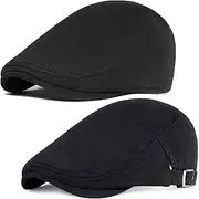 [PORSYOND] Men's Cotton Flat Cap Men's Beret Hat Gatsby Newsboy Flat Cap Men's Beret Cap, Black Style1+Style2, One Size