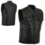 NEW SONS OF ANARCHY STYLE LEATHER VEST GENUINE LEATHER BLACK ZIP & STUD S - 8XL